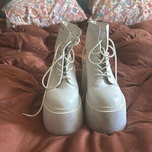 Naked Wolfe White Platform Lace-Up Boots
